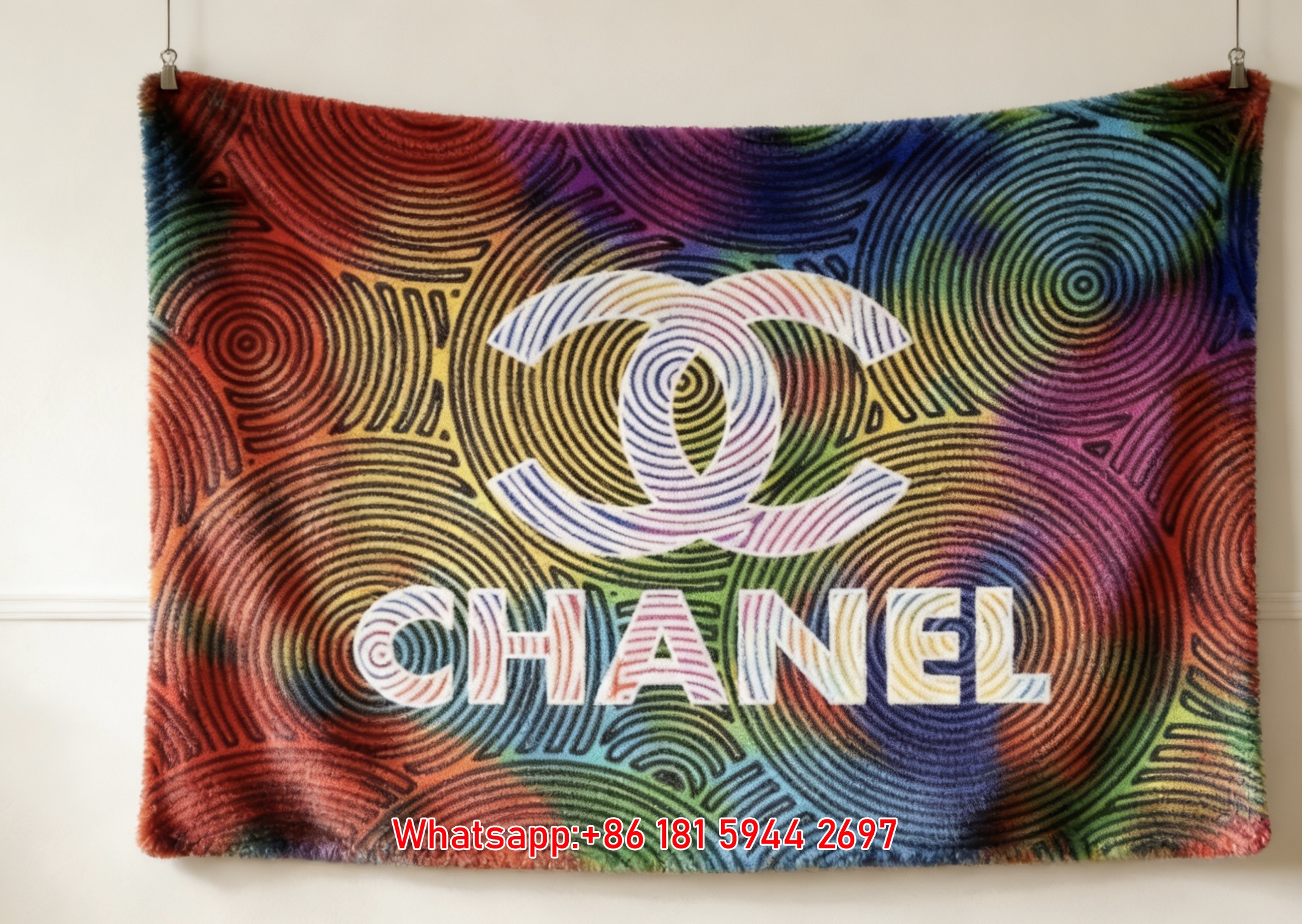 Rainbow Swirl Chanel Logo Flannel Throw Blanket IMG_7272